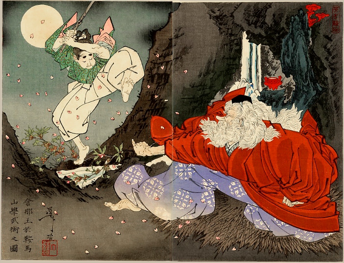 Yoshitoshi Sojobo Instructs Yoshitsune in the Sword